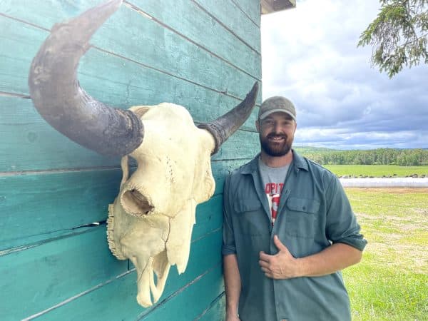 Charles and bison skull
