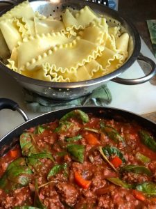 Bison sauce mixture and lasagna noodles